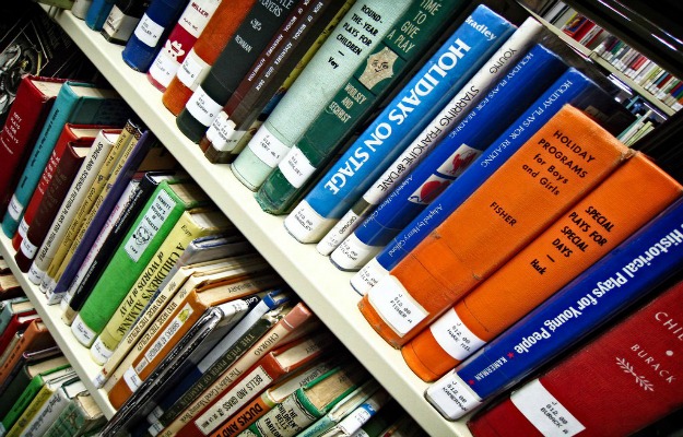 books on library shelves