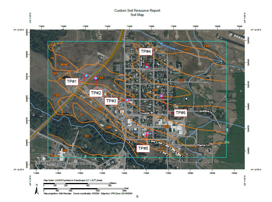 Map of test locations for soil samples